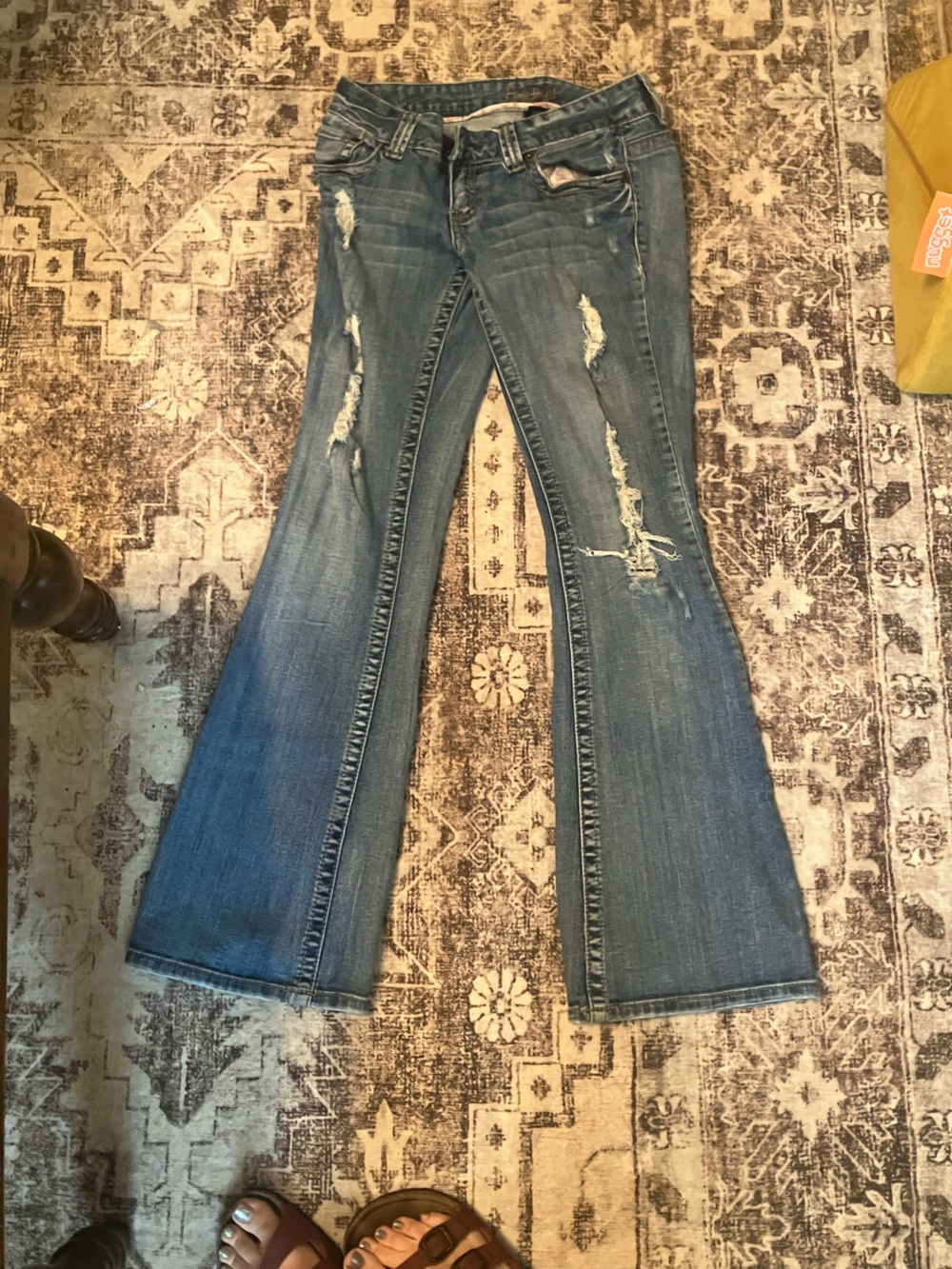 Amethyst Jeans Women's Distressed Medium Blue Flare Jeans